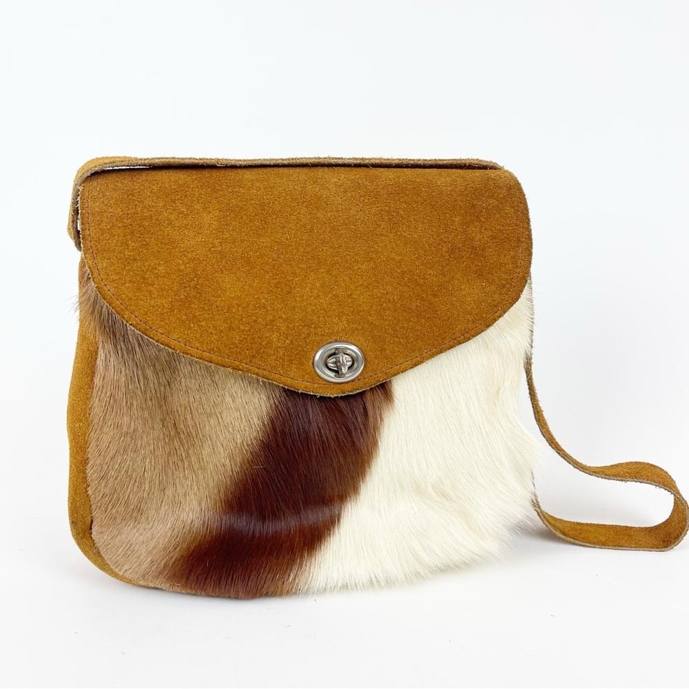 Brown and White Suede Shoulder Bag